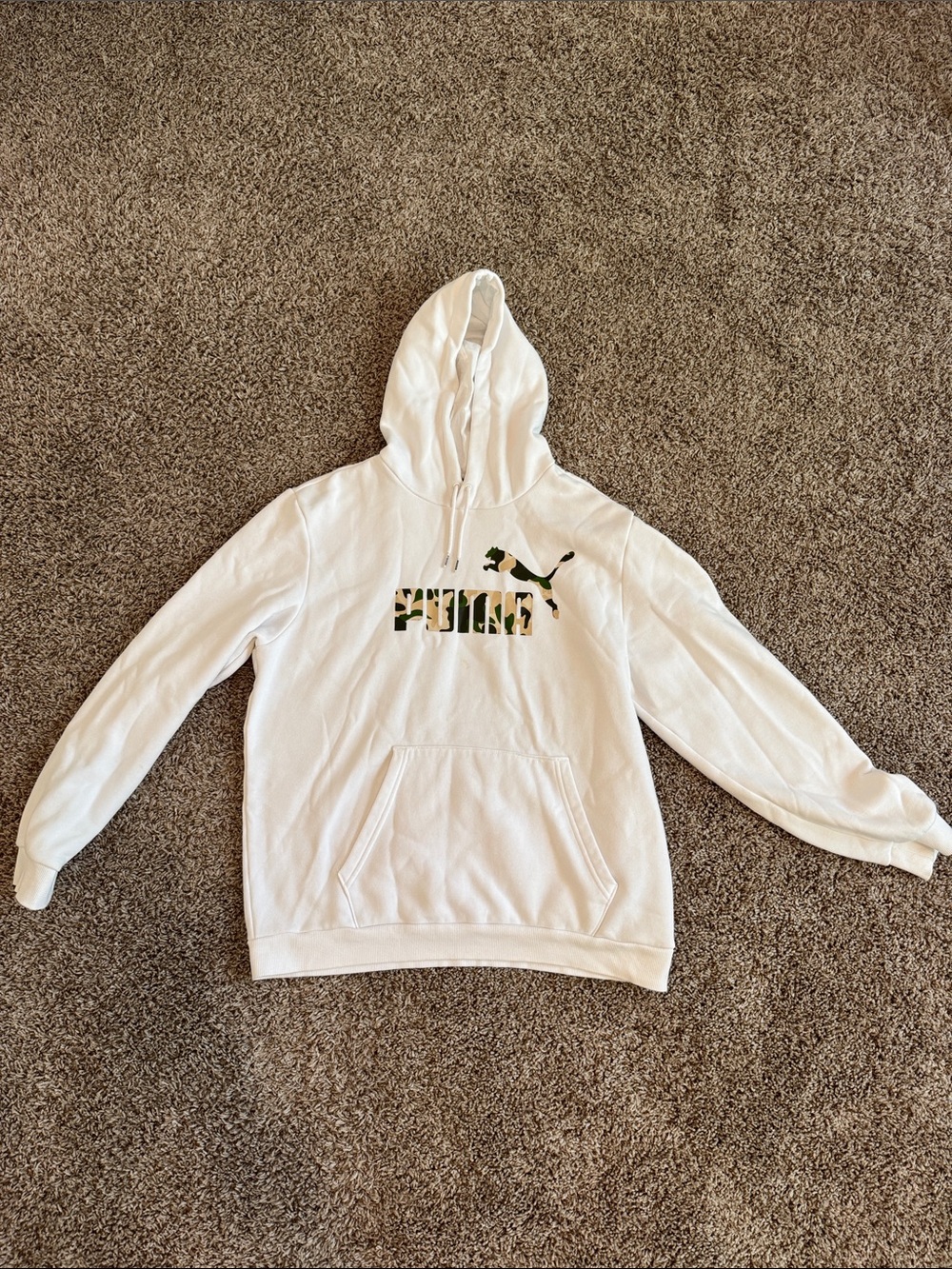 Puma White Hoodie with Green Camo Logo